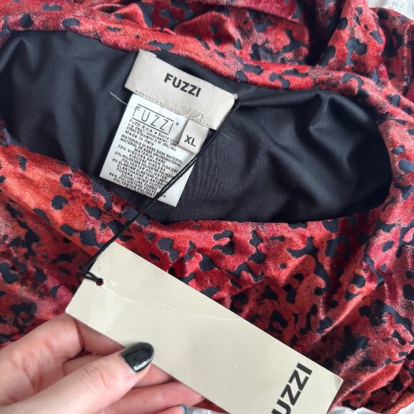 Fuzzi Velvet Bodycon Cocktail Dress Red Sz XL Burn-out Leopard Pattern Shirred - Picture 3 of 10